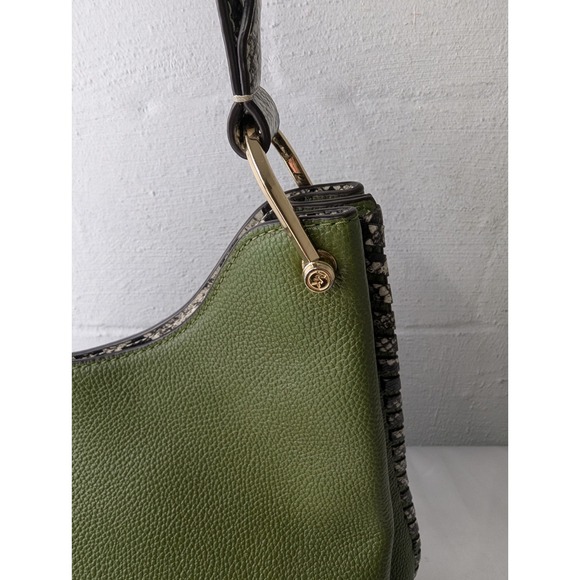 Michael Kors Joan Slouchy Shoulder Hobo Bag Mk Signature Green With Snake Accent - Picture 4 of 15